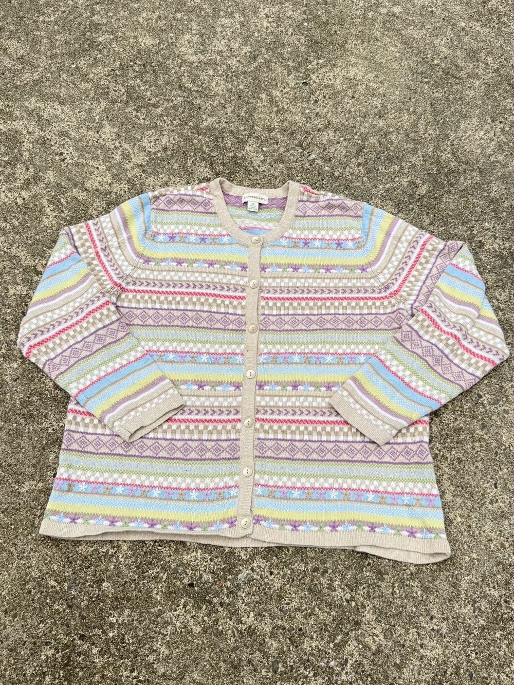 Vintage Appleseed’s Cottagecore Pastel Fair Isle Cardigan Sweater XL